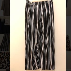 Wide leg black and white vertical striped trousers